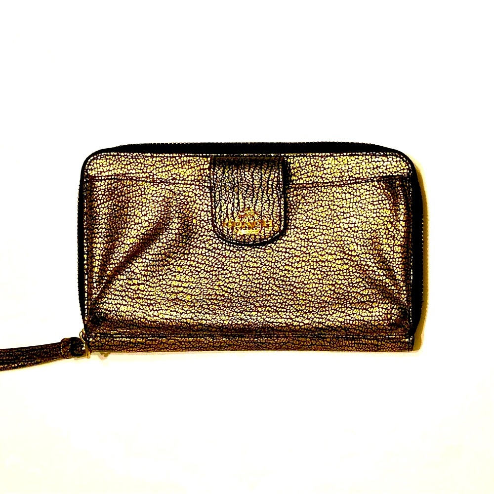 Coach Wallet Gold and Black Full Size Zip-Around